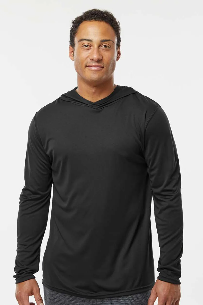 Holloway Mens Momentum Moisture Wicking Hooded Long Sleeve T-Shirt Hoodie - Black