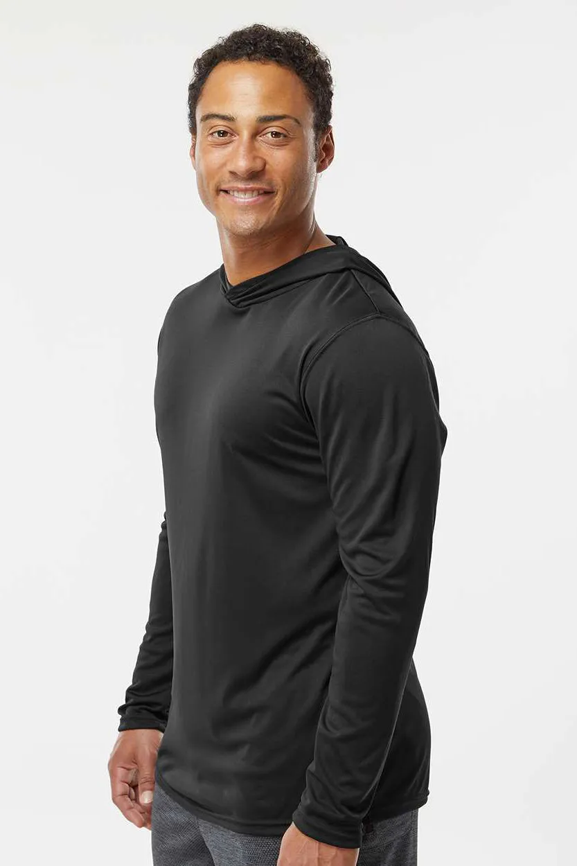 Holloway Mens Momentum Moisture Wicking Hooded Long Sleeve T-Shirt Hoodie - Black
