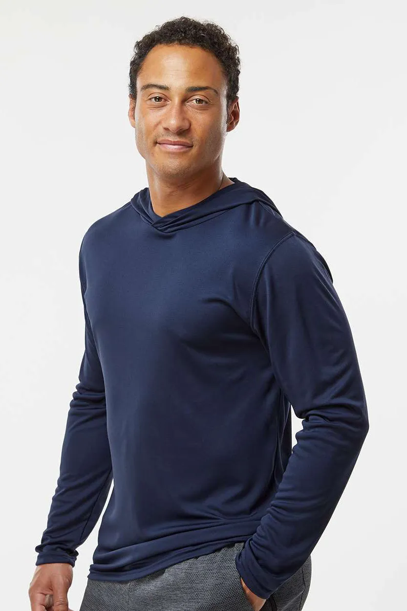 Holloway Mens Momentum Moisture Wicking Hooded Long Sleeve T-Shirt Hoodie - Navy Blue