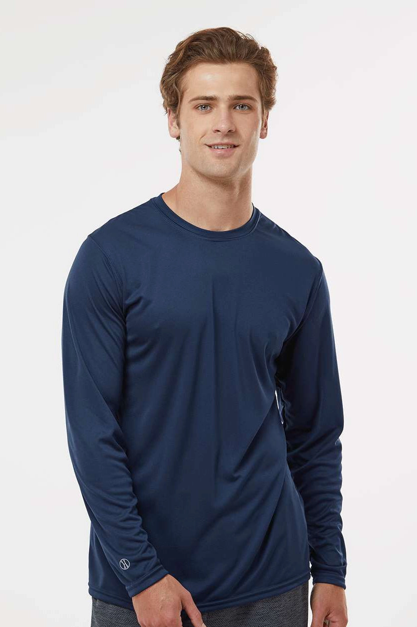 Holloway Mens Momentum Moisture Wicking Long Sleeve Crewneck T-Shirt - Navy Blue