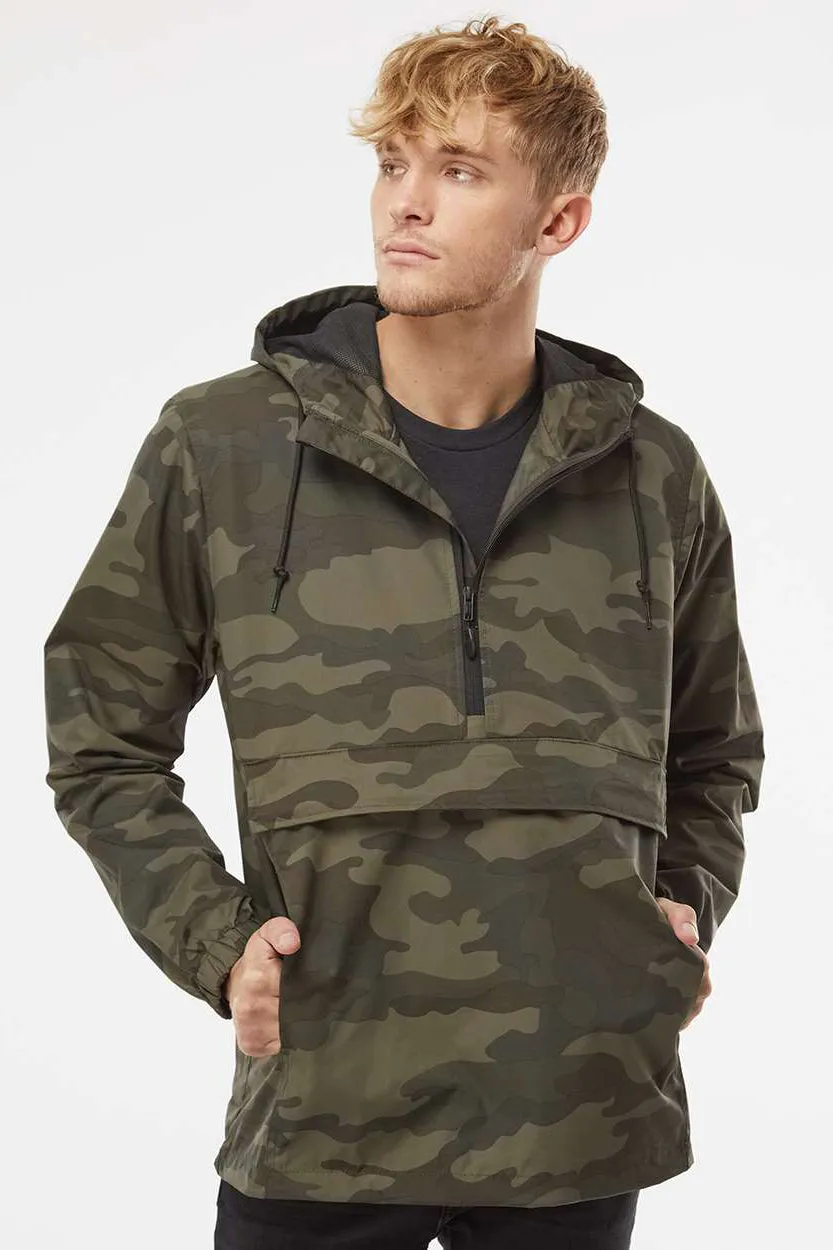 Independent Trading Company Mens 1/4 Zip Waterproof Hooded Anorak Jacket - Forest Green Camo