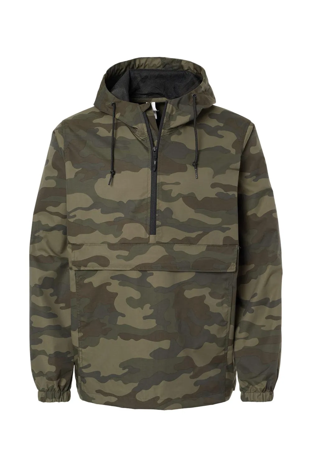 Independent Trading Company Mens 1/4 Zip Waterproof Hooded Anorak Jacket - Forest Green Camo