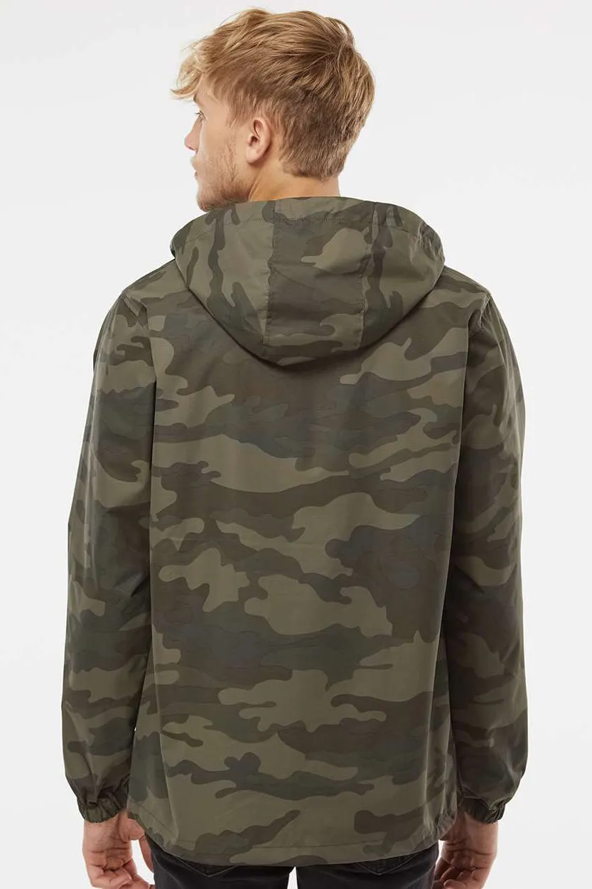 Independent Trading Company Mens 1/4 Zip Waterproof Hooded Anorak Jacket - Forest Green Camo