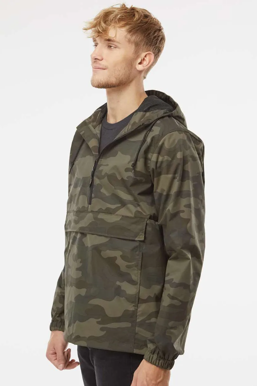 Independent Trading Company Mens 1/4 Zip Waterproof Hooded Anorak Jacket - Forest Green Camo