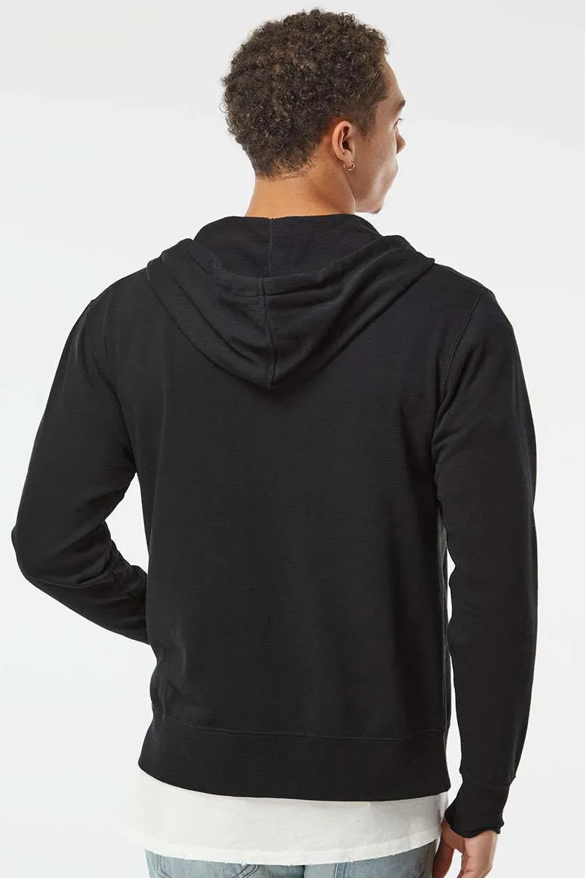 Independent Trading Company Mens French Terry Full Zip Hooded Sweatshirt Hoodie w/ Pockets - Black