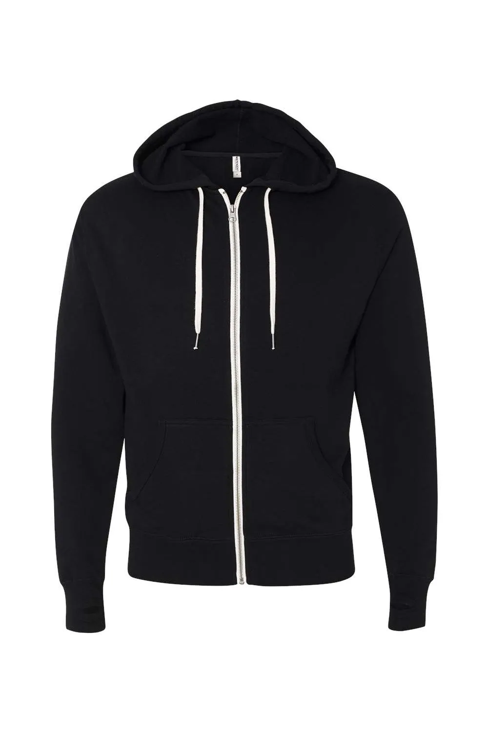 Independent Trading Company Mens French Terry Full Zip Hooded Sweatshirt Hoodie w/ Pockets - Black