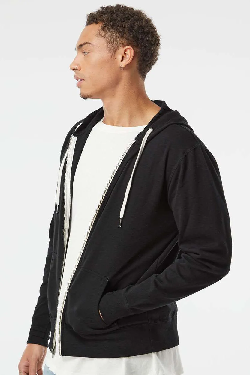 Independent Trading Company Mens French Terry Full Zip Hooded Sweatshirt Hoodie w/ Pockets - Black