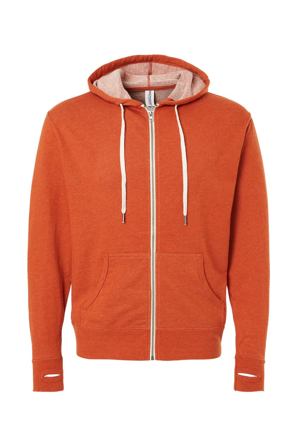 Independent Trading Company Mens French Terry Full Zip Hooded Sweatshirt Hoodie w/ Pockets - Heather Burnt Orange - Closeout