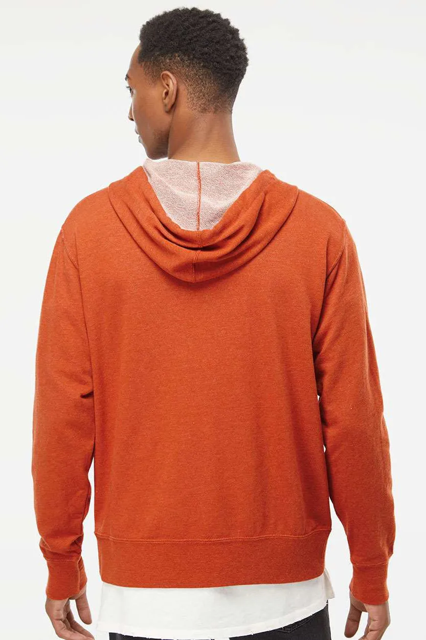 Independent Trading Company Mens French Terry Full Zip Hooded Sweatshirt Hoodie w/ Pockets - Heather Burnt Orange - Closeout