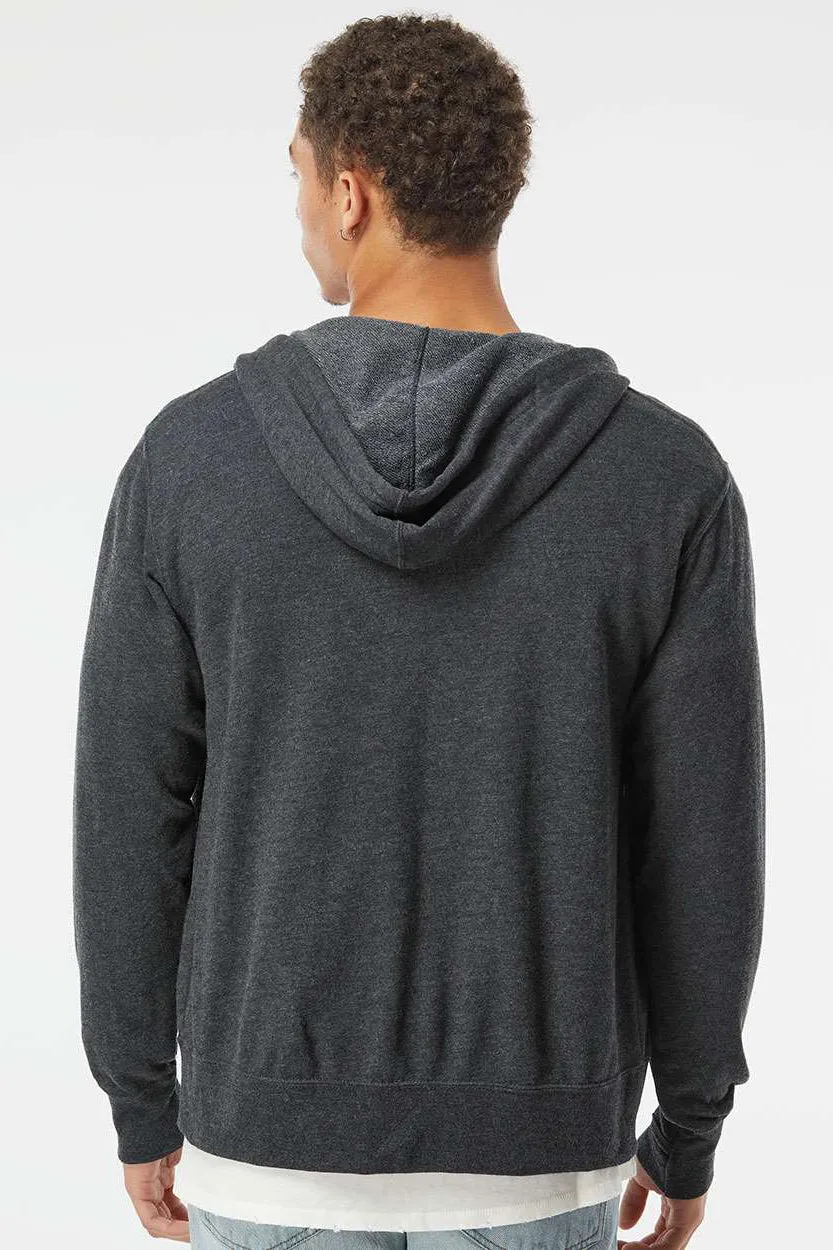 Independent Trading Company Mens French Terry Full Zip Hooded Sweatshirt Hoodie w/ Pockets - Heather Charcoal Grey