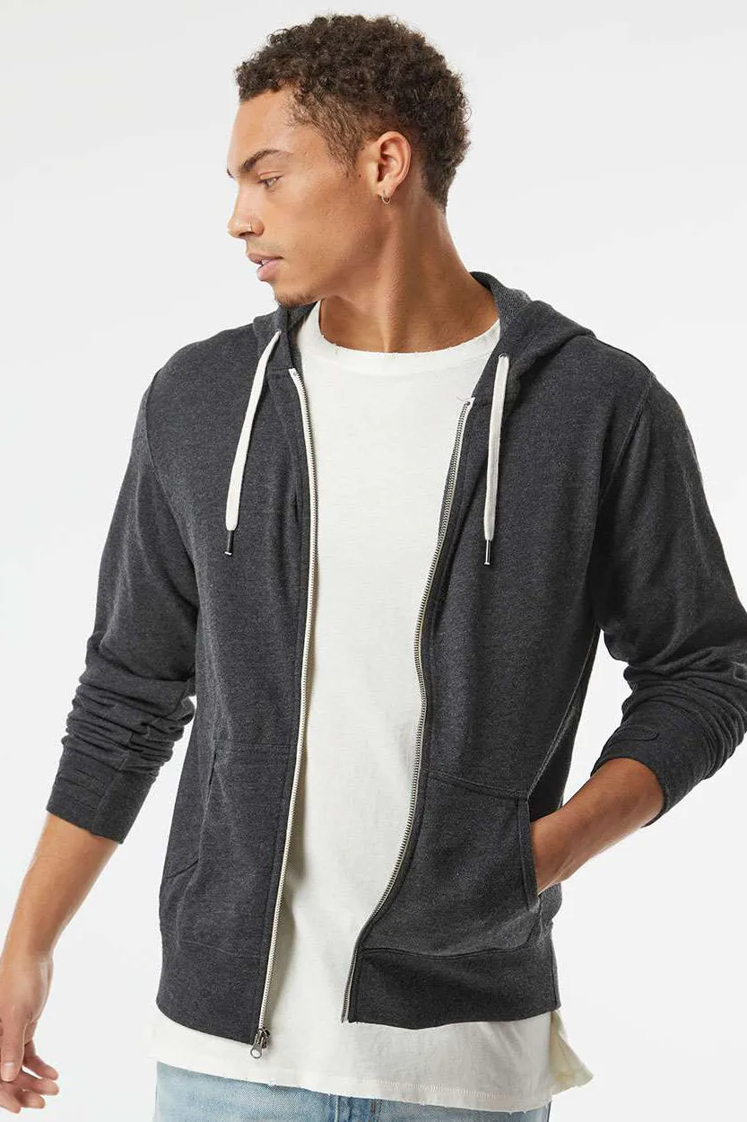 Independent Trading Company Mens French Terry Full Zip Hooded Sweatshirt Hoodie w/ Pockets - Heather Charcoal Grey