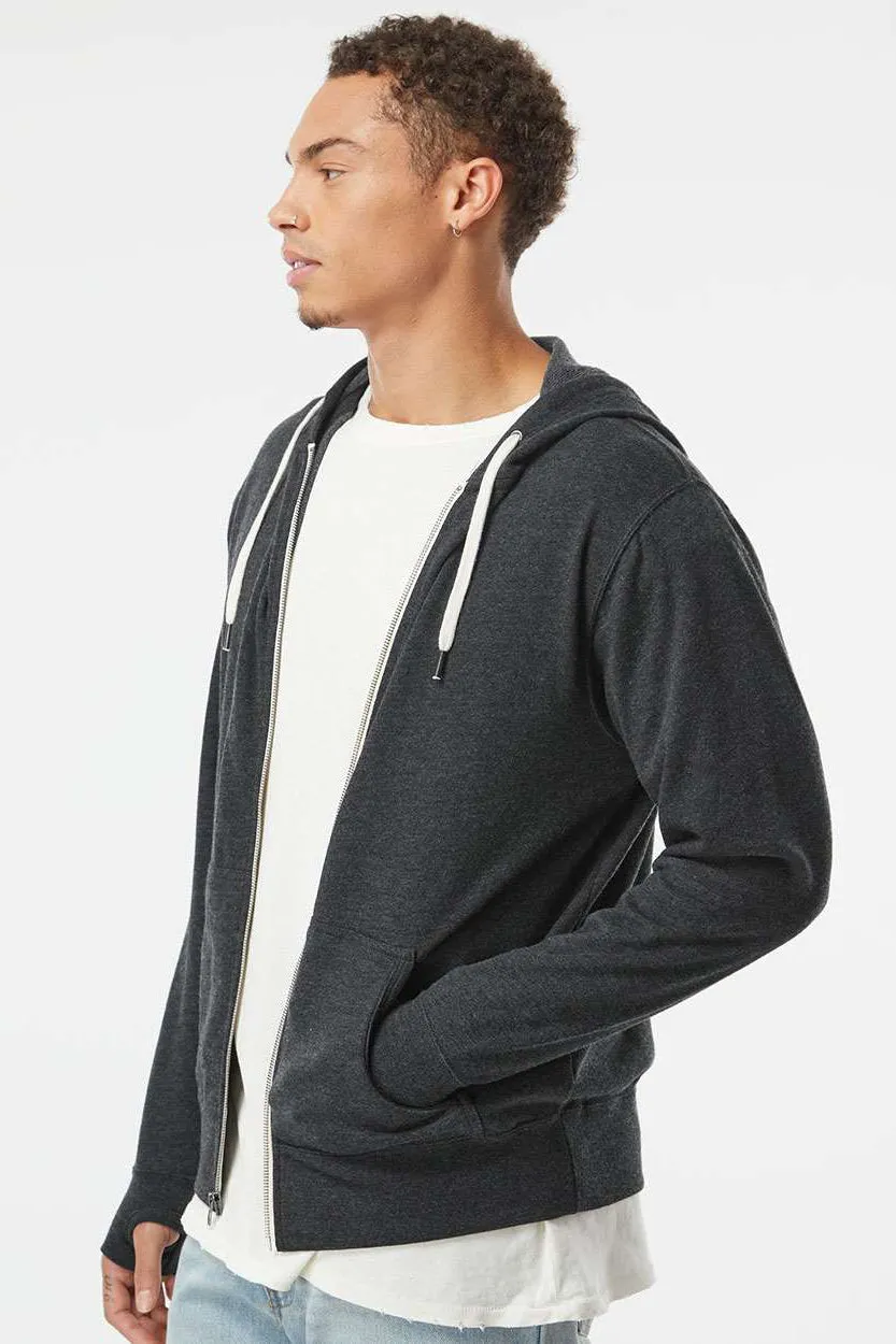 Independent Trading Company Mens French Terry Full Zip Hooded Sweatshirt Hoodie w/ Pockets - Heather Charcoal Grey
