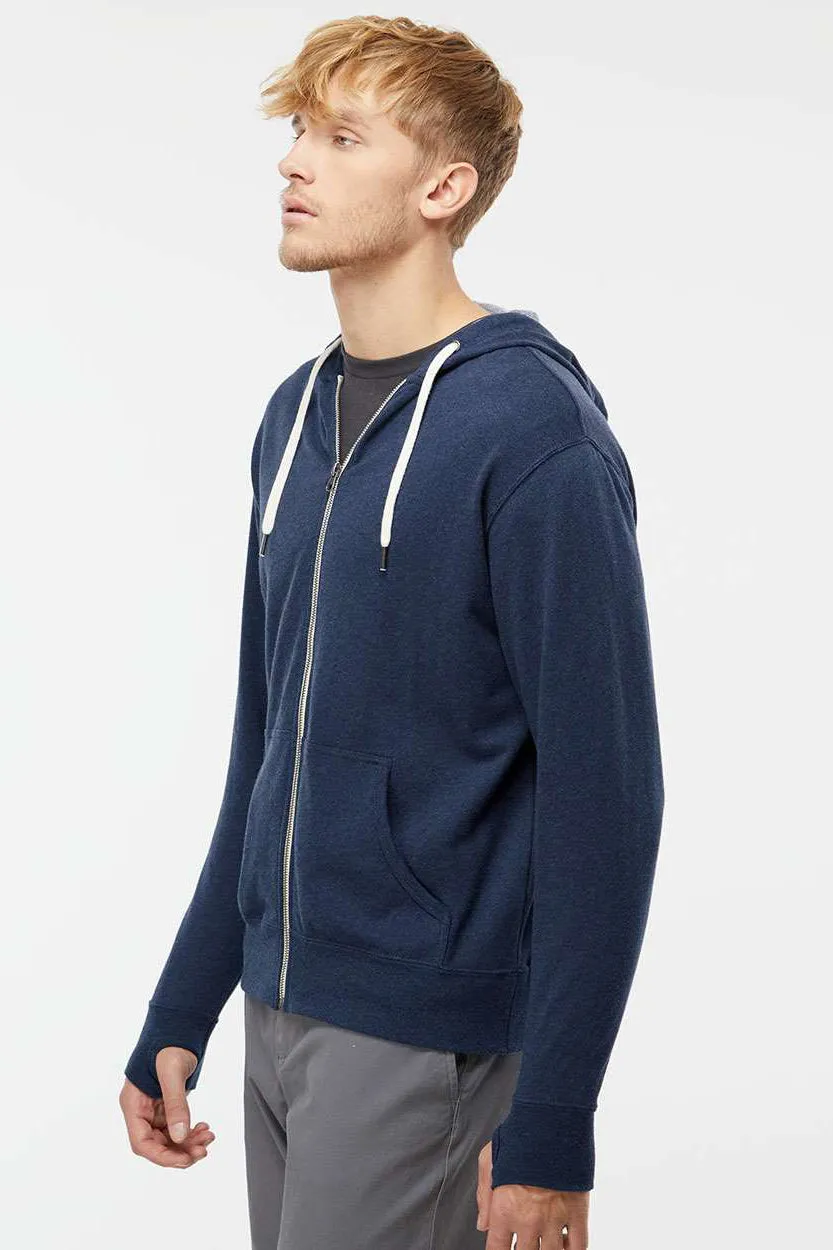 Independent Trading Company Mens French Terry Full Zip Hooded Sweatshirt Hoodie w/ Pockets - Heather Navy Blue