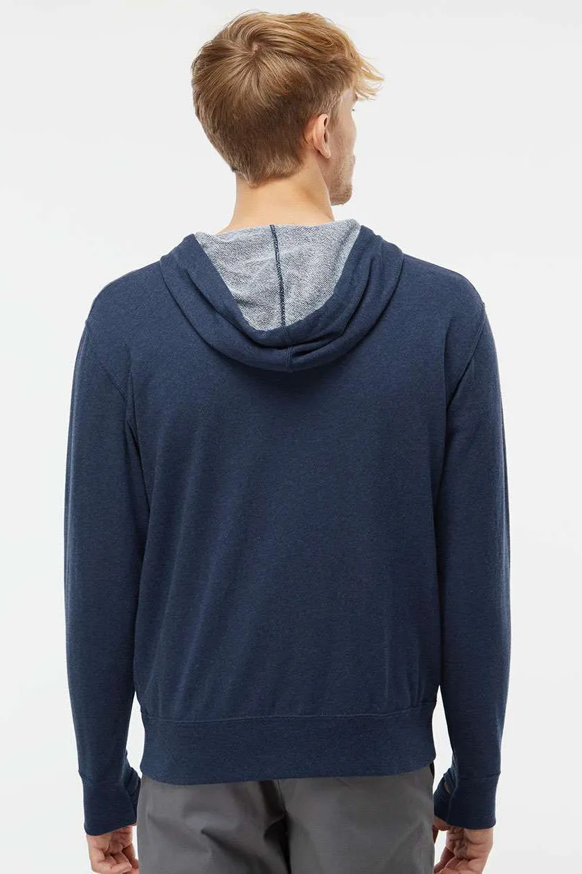 Independent Trading Company Mens French Terry Full Zip Hooded Sweatshirt Hoodie w/ Pockets - Heather Navy Blue