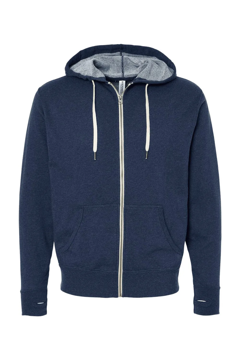 Independent Trading Company Mens French Terry Full Zip Hooded Sweatshirt Hoodie w/ Pockets - Heather Navy Blue