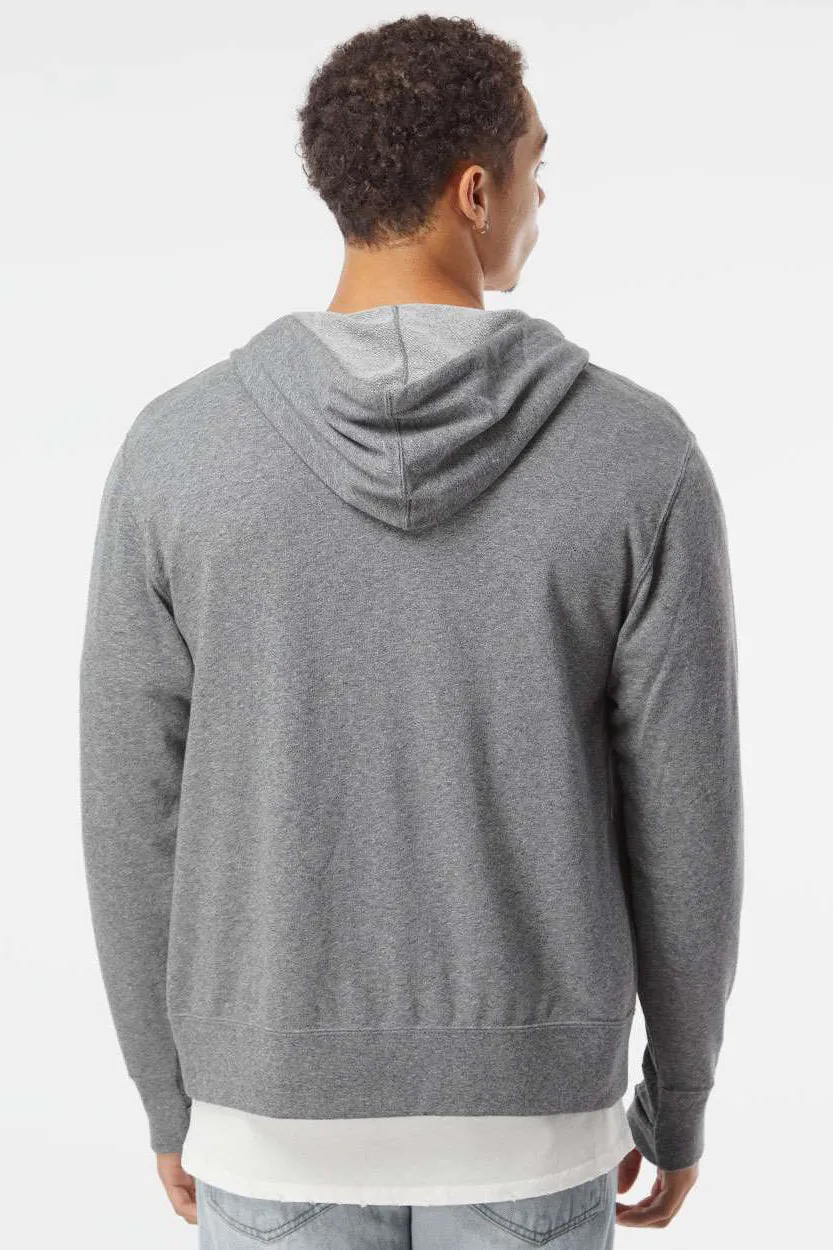 Independent Trading Company Mens French Terry Full Zip Hooded Sweatshirt Hoodie w/ Pockets - Salt & Pepper Grey