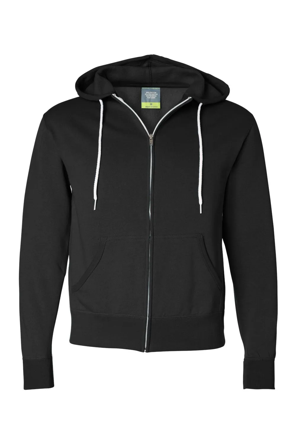 Independent Trading Company Mens Full Zip Hooded Sweatshirt Hoodie w/ Pockets - Black