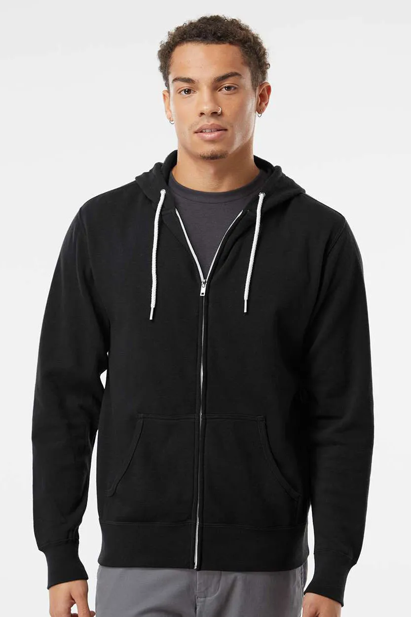 Independent Trading Company Mens Full Zip Hooded Sweatshirt Hoodie w/ Pockets - Black