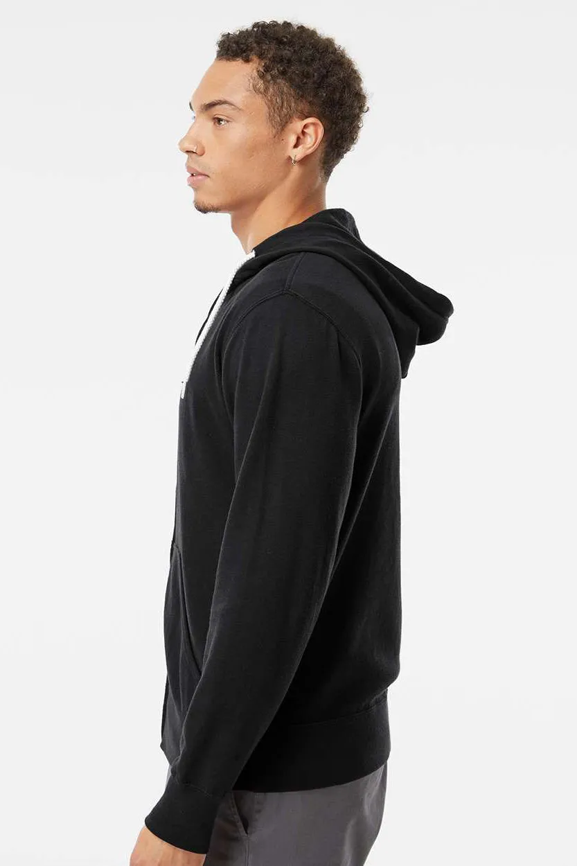 Independent Trading Company Mens Full Zip Hooded Sweatshirt Hoodie w/ Pockets - Black
