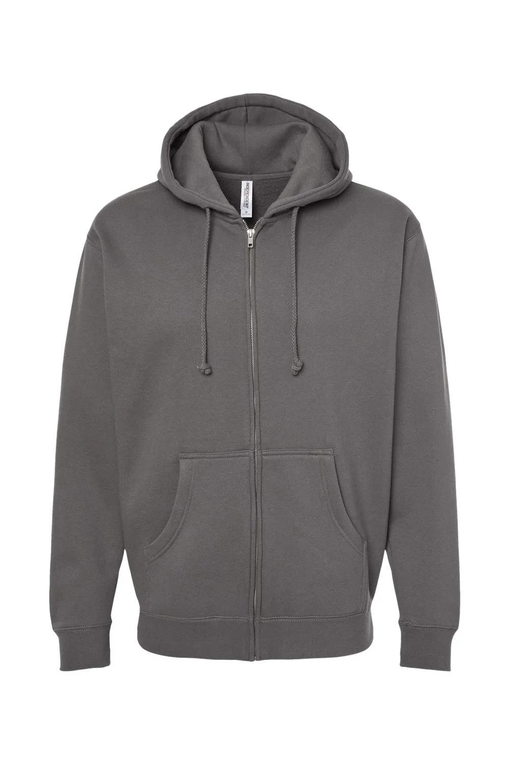 Independent Trading Company Mens Full Zip Hooded Sweatshirt Hoodie w/ Pockets - Charcoal Grey