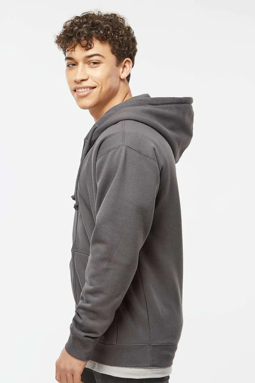 Independent Trading Company Mens Full Zip Hooded Sweatshirt Hoodie w/ Pockets - Charcoal Grey