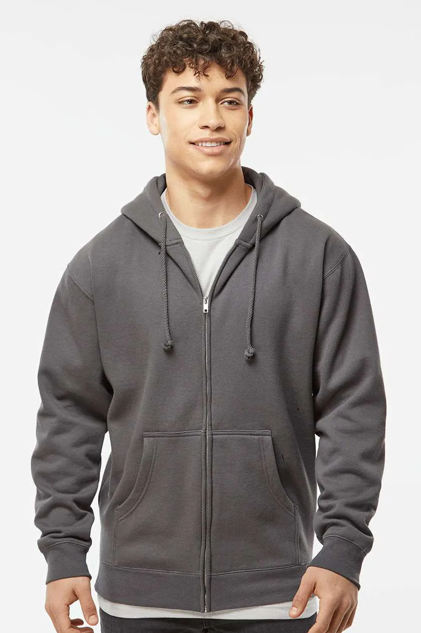 Independent Trading Company Mens Full Zip Hooded Sweatshirt Hoodie w/ Pockets - Charcoal Grey