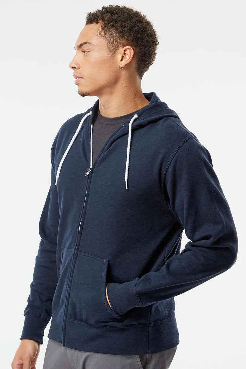 Independent Trading Company Mens Full Zip Hooded Sweatshirt Hoodie w/ Pockets - Classic Navy Blue