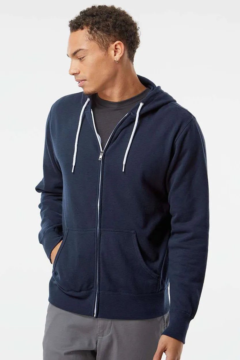 Independent Trading Company Mens Full Zip Hooded Sweatshirt Hoodie w/ Pockets - Classic Navy Blue