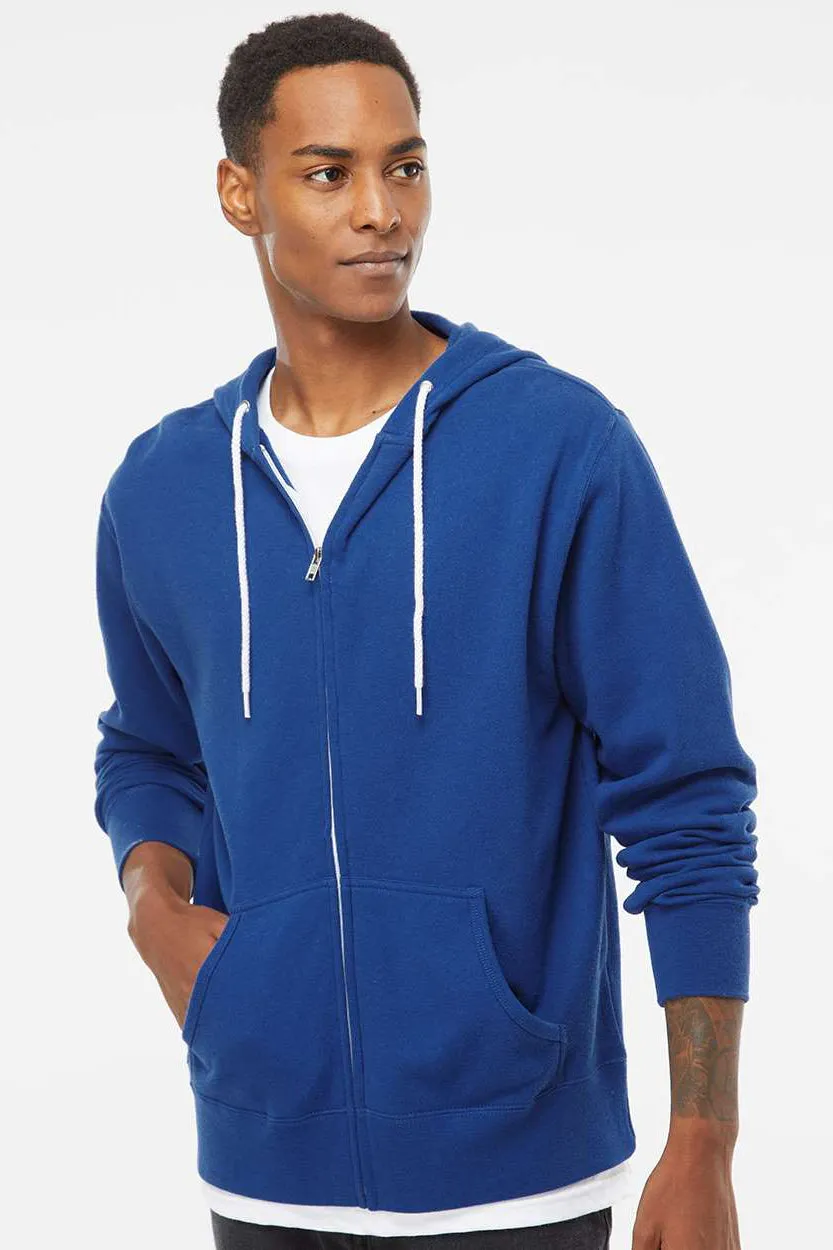 Independent Trading Company Mens Full Zip Hooded Sweatshirt Hoodie w/ Pockets - Cobalt Blue