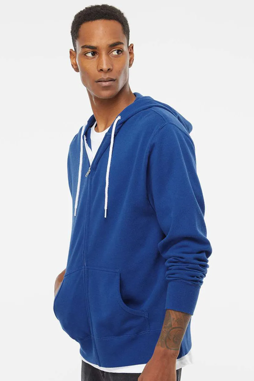 Independent Trading Company Mens Full Zip Hooded Sweatshirt Hoodie w/ Pockets - Cobalt Blue