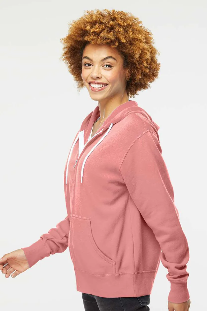 Independent Trading Company Mens Full Zip Hooded Sweatshirt Hoodie w/ Pockets - Dusty Rose Pink - Closeout