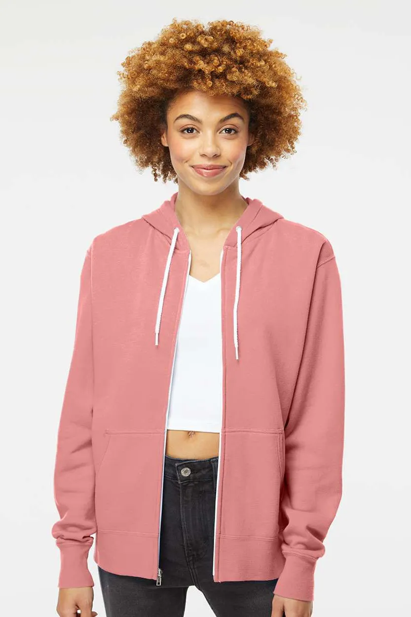 Independent Trading Company Mens Full Zip Hooded Sweatshirt Hoodie w/ Pockets - Dusty Rose Pink - Closeout