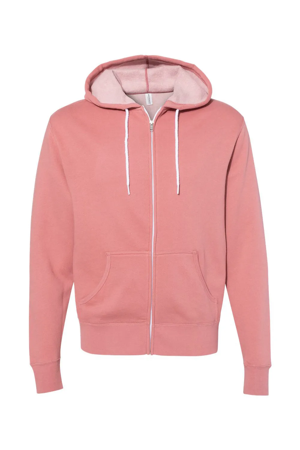 Independent Trading Company Mens Full Zip Hooded Sweatshirt Hoodie w/ Pockets - Dusty Rose Pink - Closeout