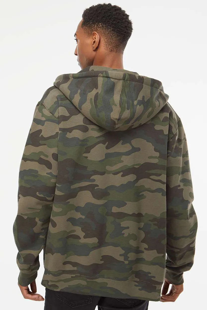 Independent Trading Company Mens Full Zip Hooded Sweatshirt Hoodie w/ Pockets - Forest Green Camo