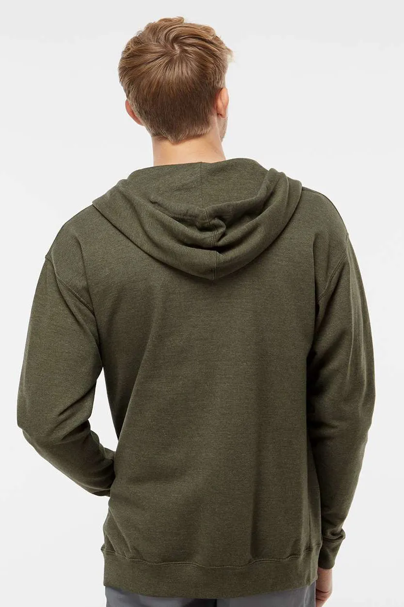 Independent Trading Company Mens Full Zip Hooded Sweatshirt Hoodie w/ Pockets - Heather Army Green