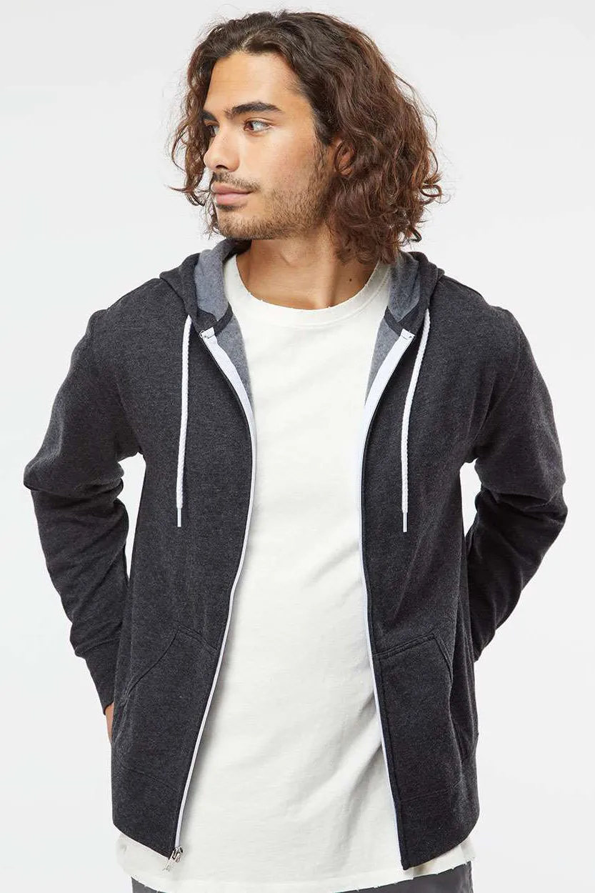 Independent Trading Company Mens Full Zip Hooded Sweatshirt Hoodie w/ Pockets - Heather Charcoal Grey