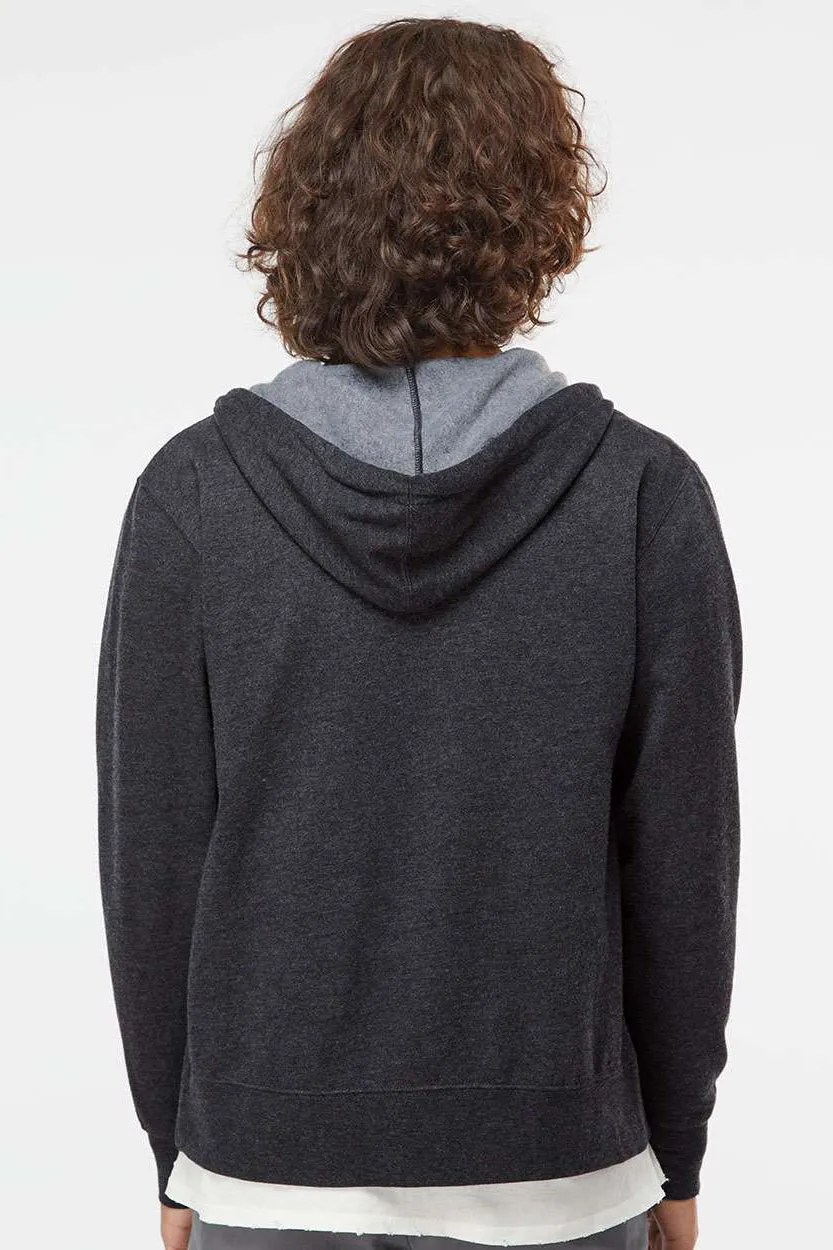 Independent Trading Company Mens Full Zip Hooded Sweatshirt Hoodie w/ Pockets - Heather Charcoal Grey