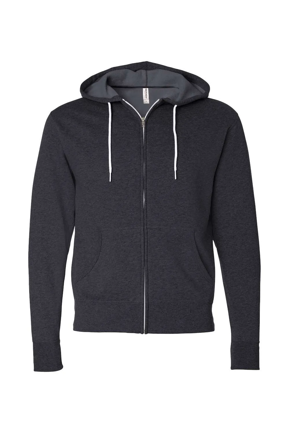 Independent Trading Company Mens Full Zip Hooded Sweatshirt Hoodie w/ Pockets - Heather Charcoal Grey