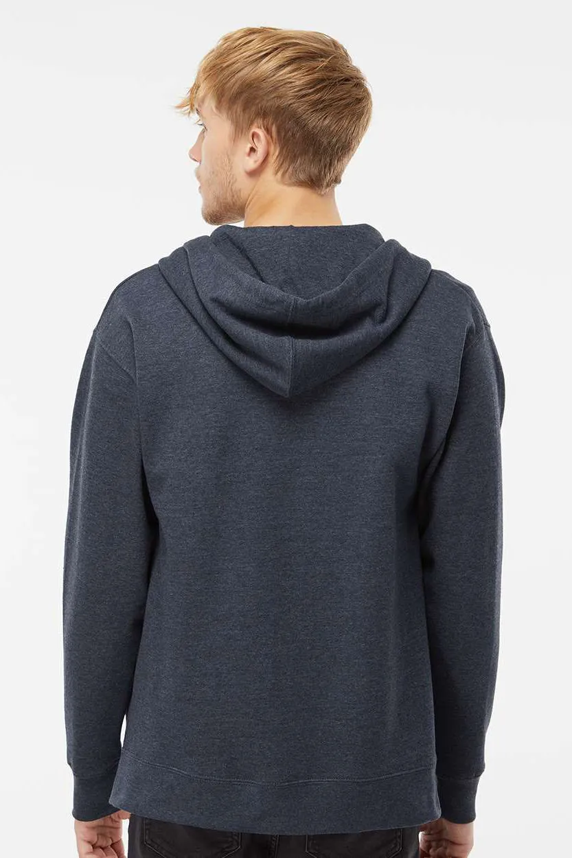 Independent Trading Company Mens Full Zip Hooded Sweatshirt Hoodie w/ Pockets - Heather Classic Navy Blue