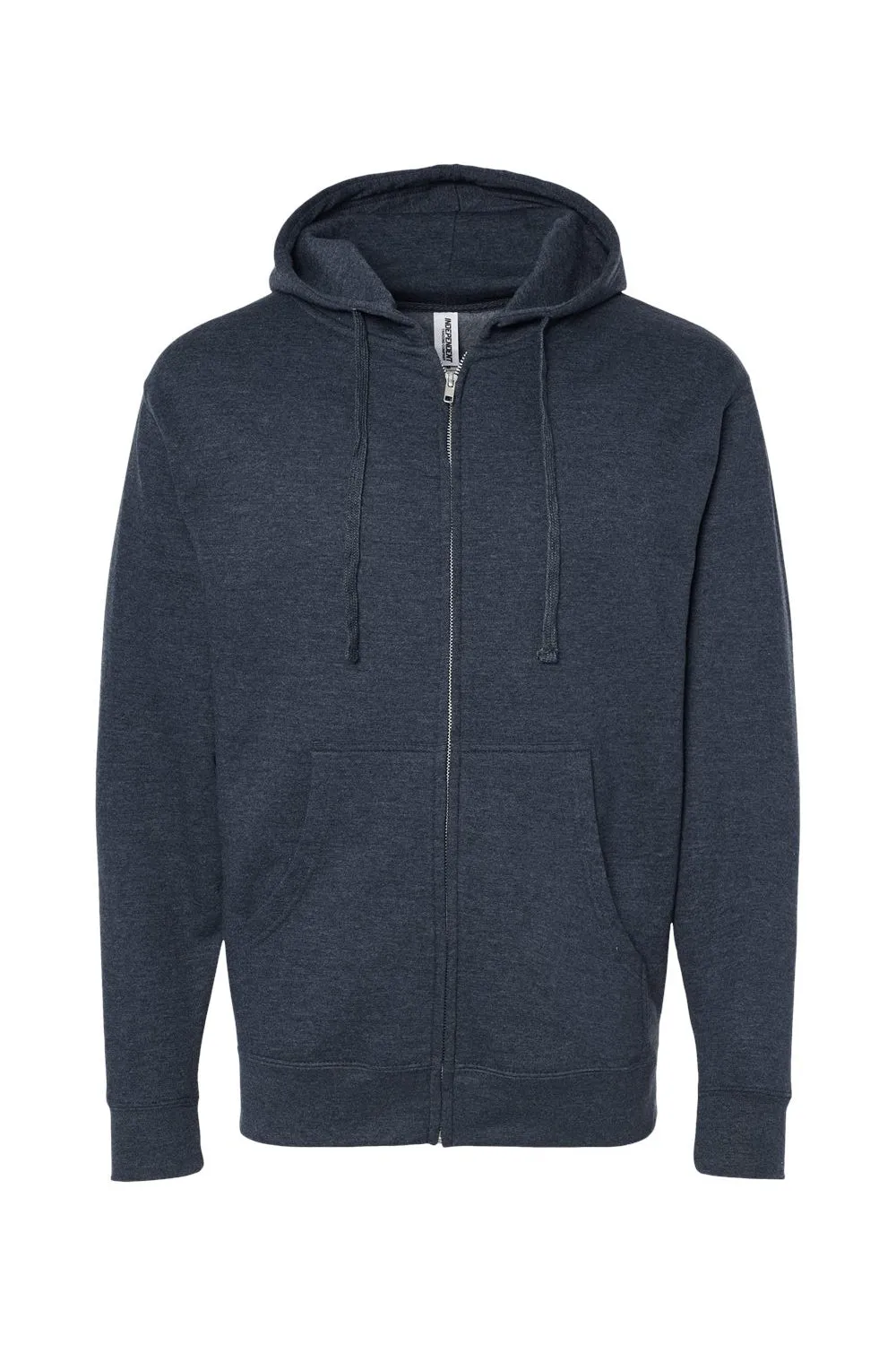Independent Trading Company Mens Full Zip Hooded Sweatshirt Hoodie w/ Pockets - Heather Classic Navy Blue