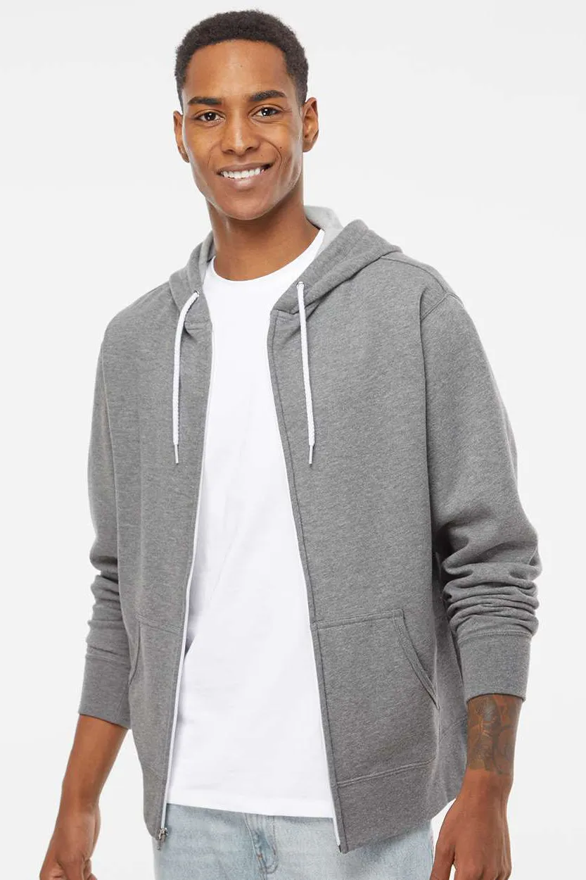 Independent Trading Company Mens Full Zip Hooded Sweatshirt Hoodie w/ Pockets - Heather Gunmetal Grey
