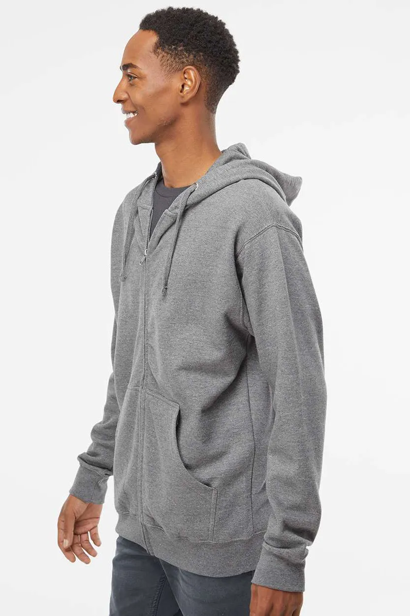 Independent Trading Company Mens Full Zip Hooded Sweatshirt Hoodie w/ Pockets - Heather Gunmetal Grey