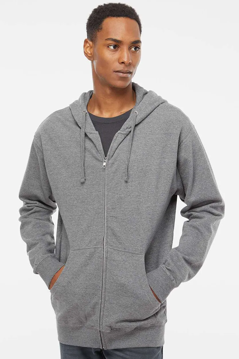 Independent Trading Company Mens Full Zip Hooded Sweatshirt Hoodie w/ Pockets - Heather Gunmetal Grey