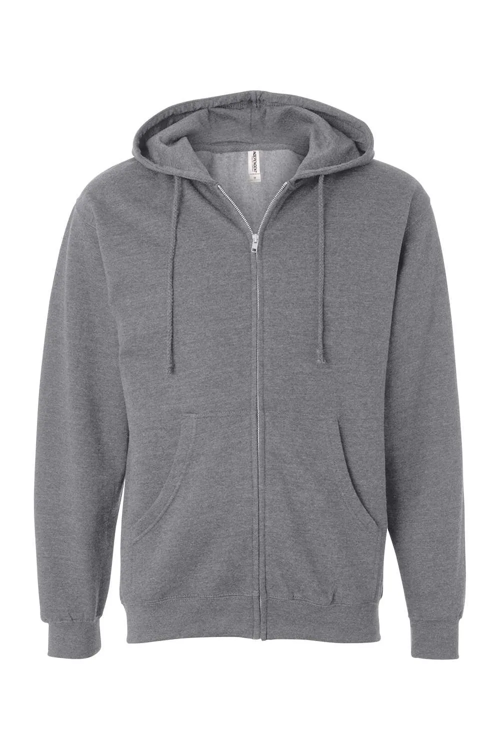 Independent Trading Company Mens Full Zip Hooded Sweatshirt Hoodie w/ Pockets - Heather Gunmetal Grey
