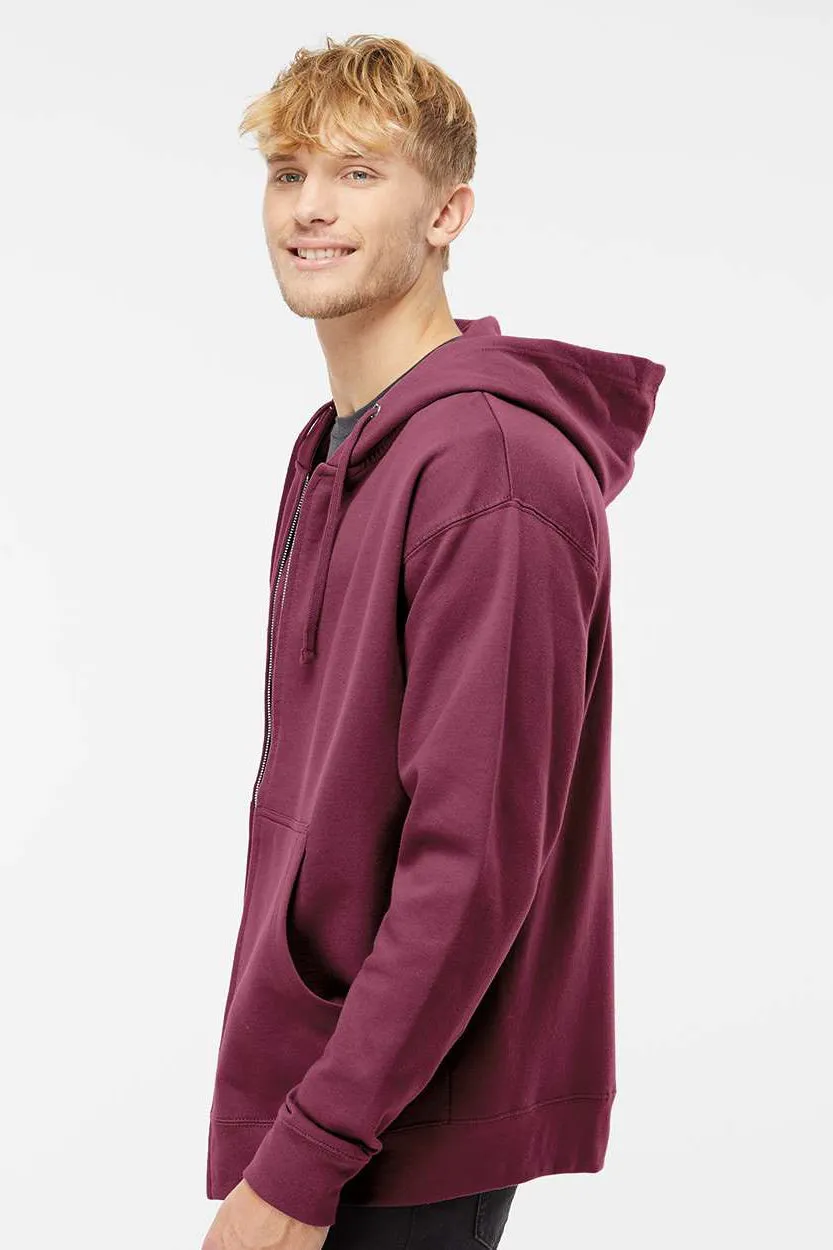 Independent Trading Company Mens Full Zip Hooded Sweatshirt Hoodie w/ Pockets - Maroon