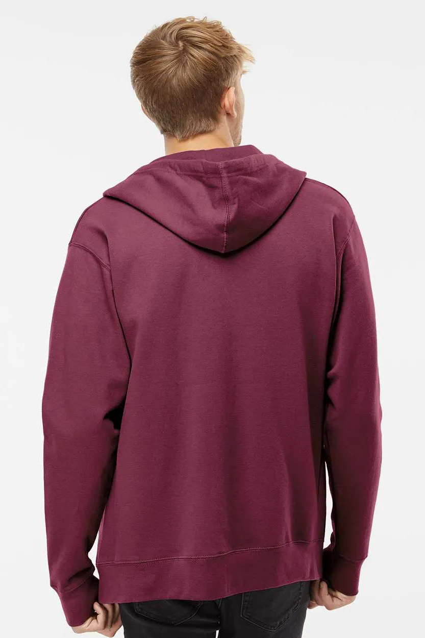 Independent Trading Company Mens Full Zip Hooded Sweatshirt Hoodie w/ Pockets - Maroon