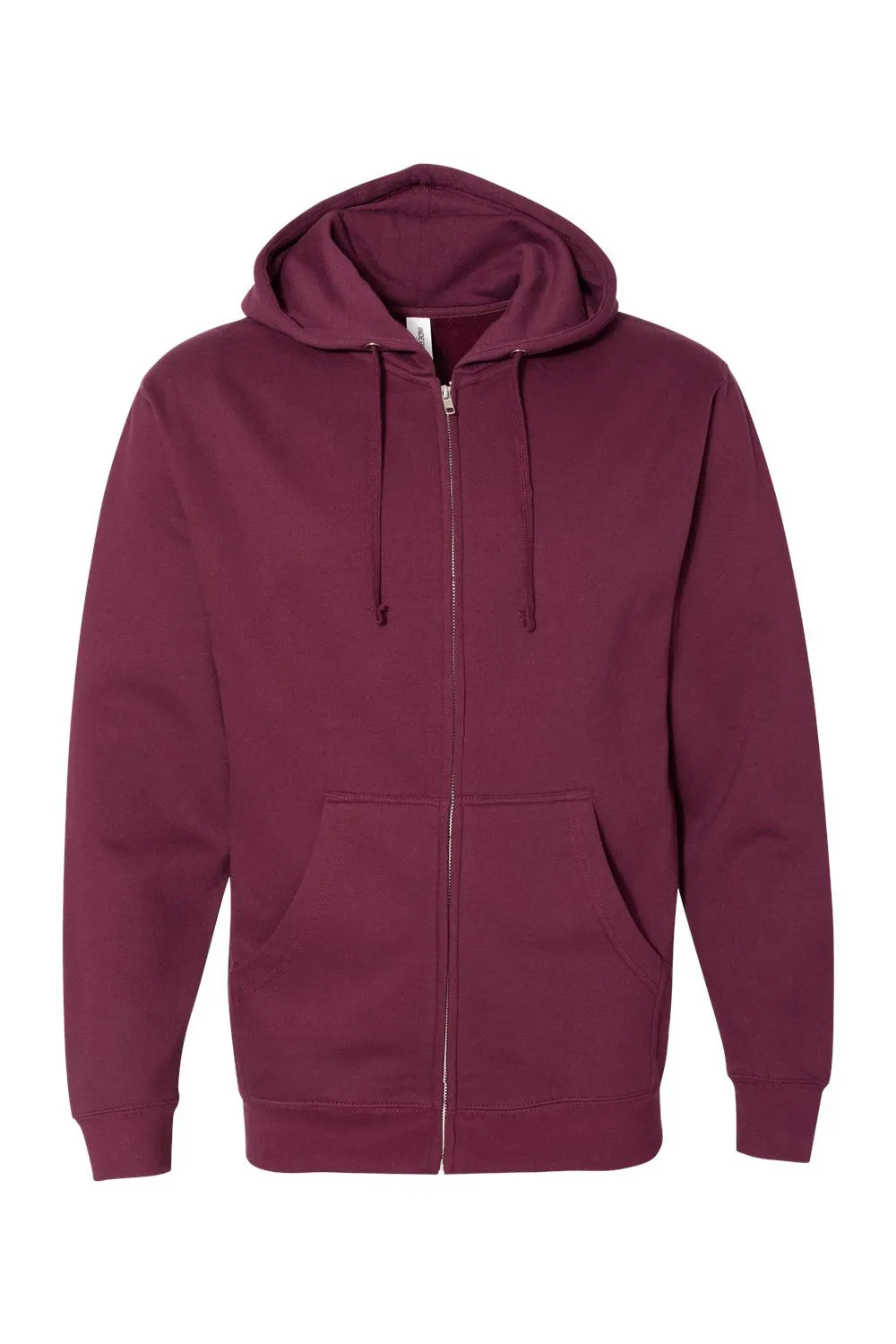 Independent Trading Company Mens Full Zip Hooded Sweatshirt Hoodie w/ Pockets - Maroon