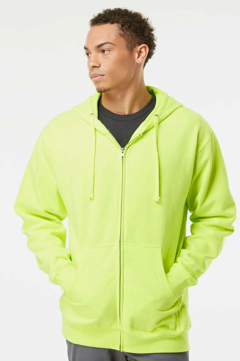 Independent Trading Company Mens Full Zip Hooded Sweatshirt Hoodie w/ Pockets - Safety Yellow