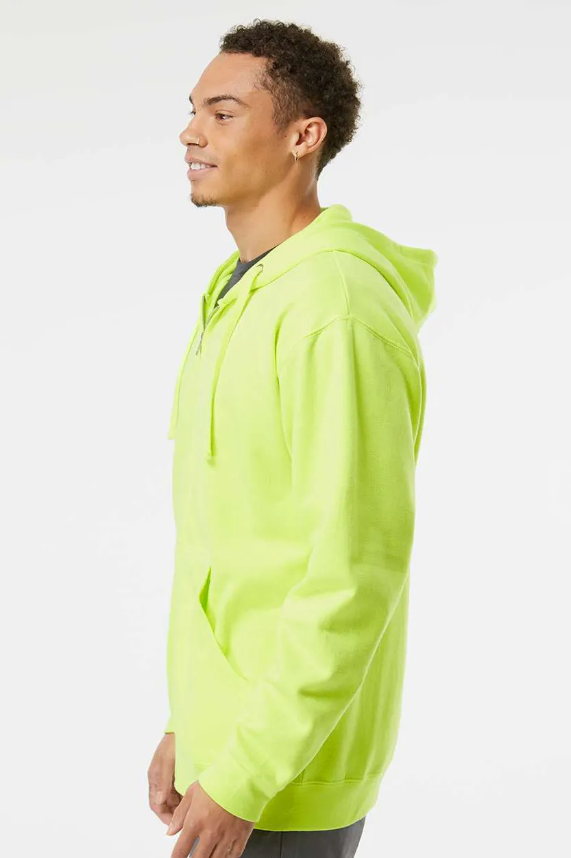 Independent Trading Company Mens Full Zip Hooded Sweatshirt Hoodie w/ Pockets - Safety Yellow