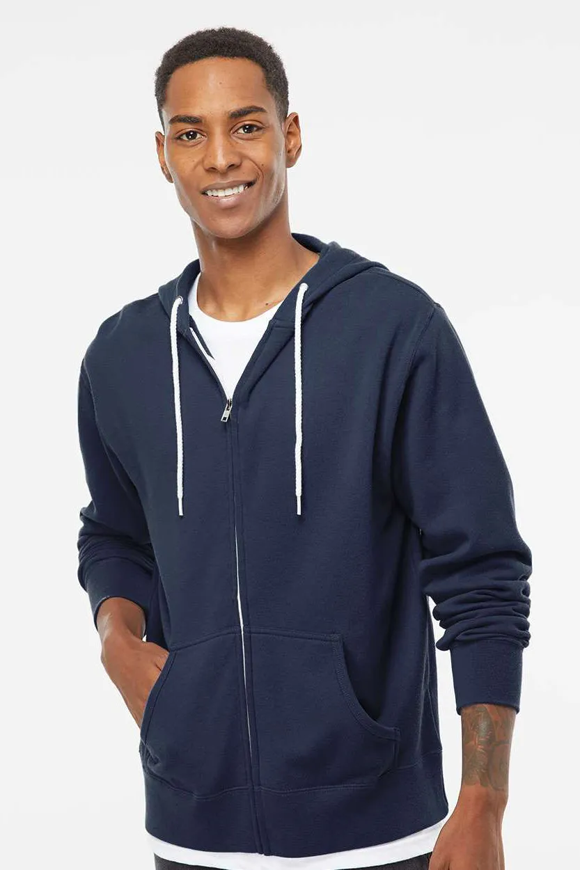 Independent Trading Company Mens Full Zip Hooded Sweatshirt Hoodie w/ Pockets - Slate Blue - Closeout